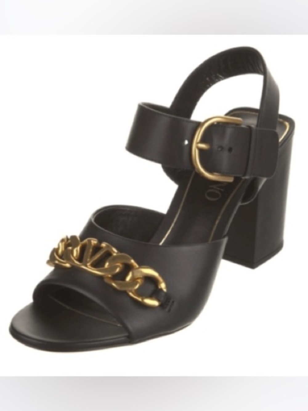 VALENTINO GARAVANI VLogo Chain Block Heel 85mm Sandals in Black Gold Size 39